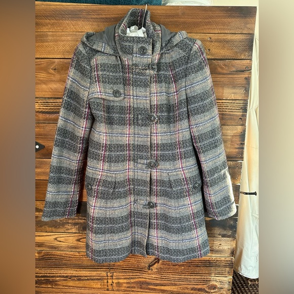 Tommy Hilfiger Jackets & Blazers - Tommy Hilfiger Women's Wool Blend‎ Hooded Plaid Coat Size Small